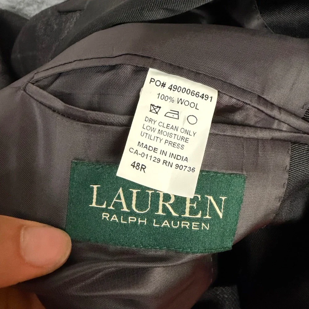 Lauren Ralph Lauren Mens 48R Wool Plaid Tuxedo Blazer Grey Satin Lapel Jacket
